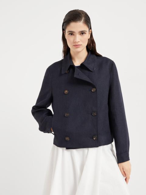 Brunello Cucinelli Linen cover cropped pea coat with monili