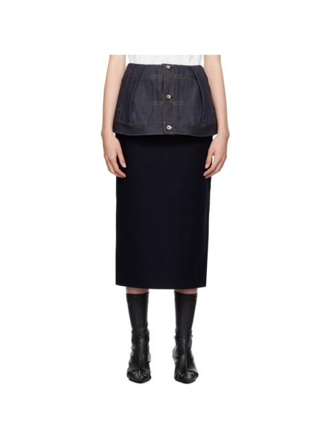 Navy Paneled Midi Skirt