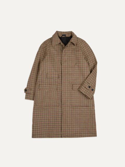 Drake's Brown Houndstooth Check Wool Raglan Coat