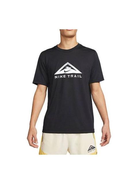 Nike Men's Nike Dri-FIT Alphabet Pattern Printing Quick Dry Trail Running Sports Short Sleeve Black T-Shi