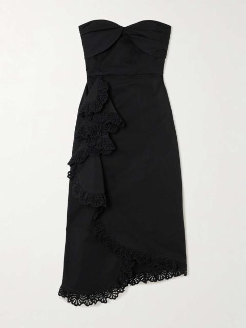 KIKA VARGAS Tara strapless broderie anglaise-trimmed twill midi dress Black
