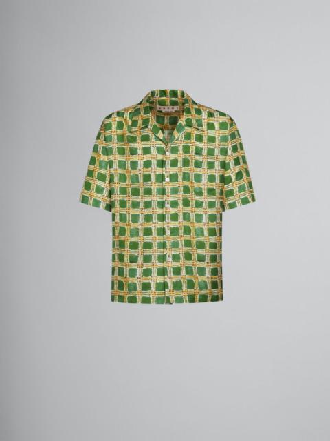 Marni GREEN SILK TWILL SHIRT WITH CHECK FIELDS PRINT