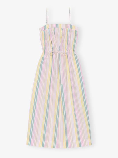 GANNI STRIPE COTTON MAXI STRAP DRESS