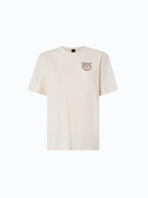 PINKO T-SHIRT WITH LOVE BIRDS JEWEL DETAIL