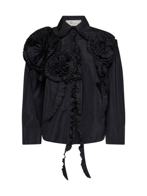 Blumarine Black taffeta loose shirt with 3D roses