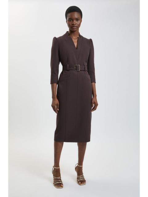 KAREN MILLEN Petite Forever Structured Crepe Belted Forever Midi Dress