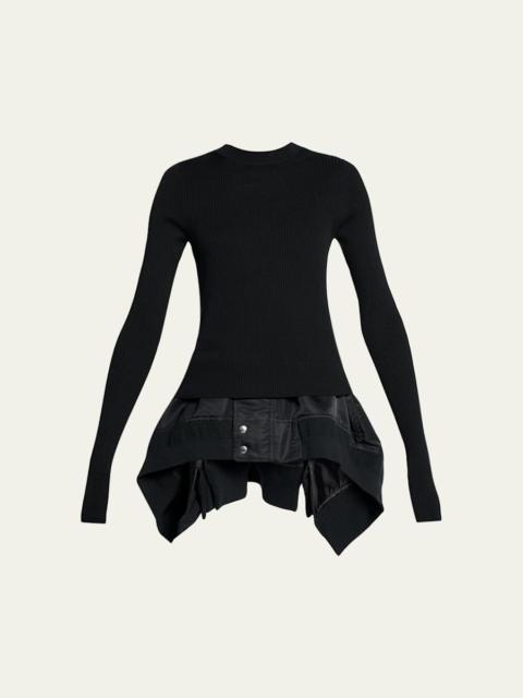 sacai Mixed-Media Nylon Twill Peplum Sweater