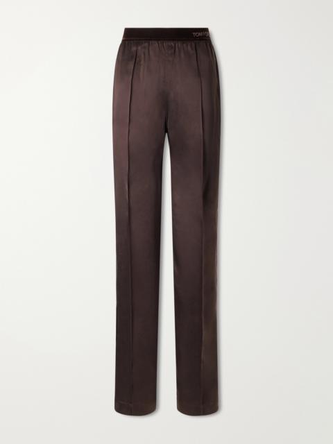 TOM FORD Velvet-trimmed Silk-satin Straight-leg Pants