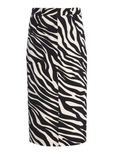 FRANÇOISE Tina Zebra-Print Cotton Midi Skirt