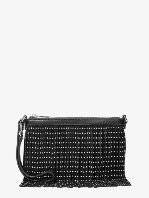 MICHAEL KORS Jet Set Travel Small Studded Fringed Polyester Microsuede Wristlet