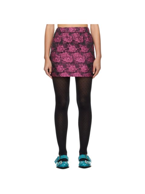 GANNI Pink & Black Botanical Jacquard Miniskirt