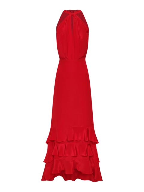 ANDRES OTALORA Vino de Palma Halter Silk Crepe De Chine Maxi Dress red