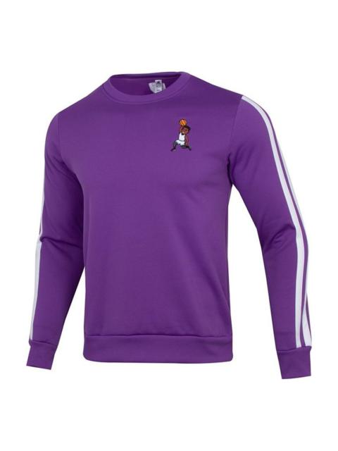 adidas Don Dunk Crew Contrasting Colors Stripe Embroidered Fleece Lined Basketball Sports Purple H43