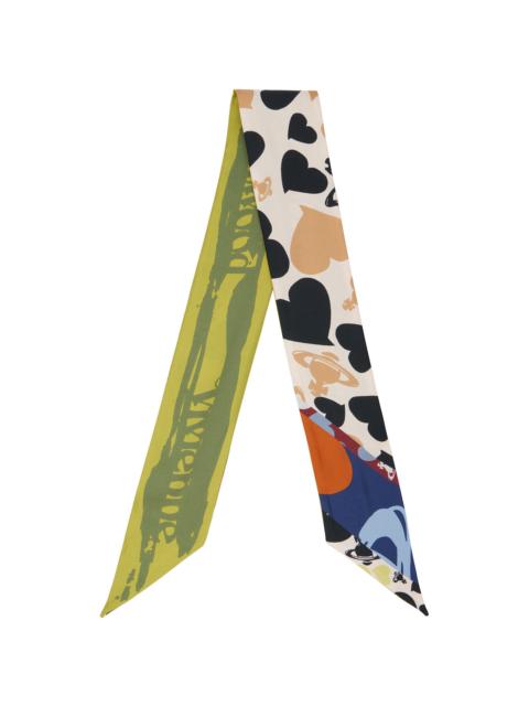 Vivienne Westwood Beige & Green Hearts & Orbs Twilly Skinny Scarf