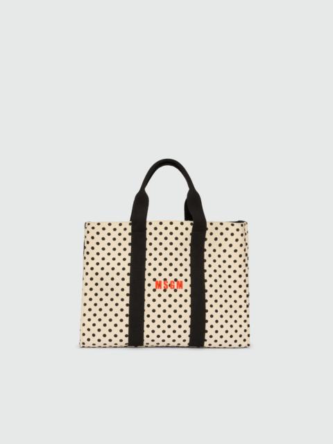 MSGM Horizontal canvas tote with polka dot print.