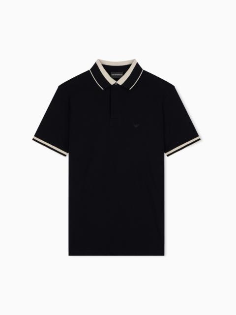 EMPORIO ARMANI PIQUÉ POLO SHIRT WITH STRIPE DETAIL ON THE COLLAR