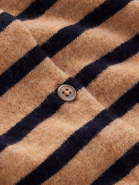 BODEN Eva Cashmere Crew Cardigan-Camel Melange/Navy Stripe