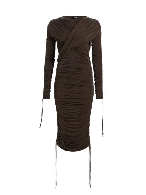 Balmain Women's Draped Jersey Midi-Dress - Brown