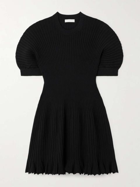 ULLA JOHNSON Talie pleated ribbed-knit mini dress Black