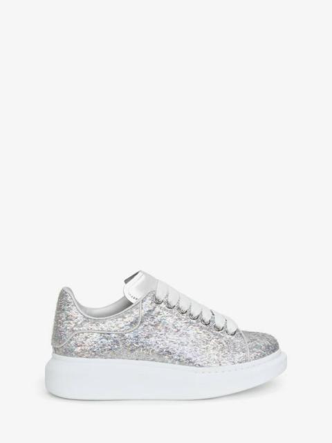 Alexander McQueen Women's Glitter Oversized Sneaker in Silver/white