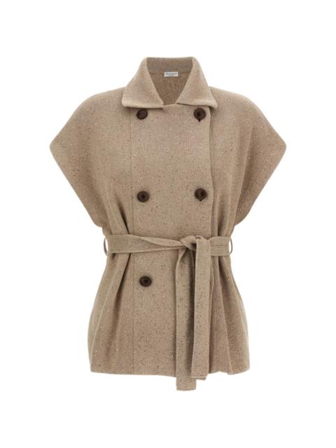 Brunello Cucinelli sequin-application double-breasted coat