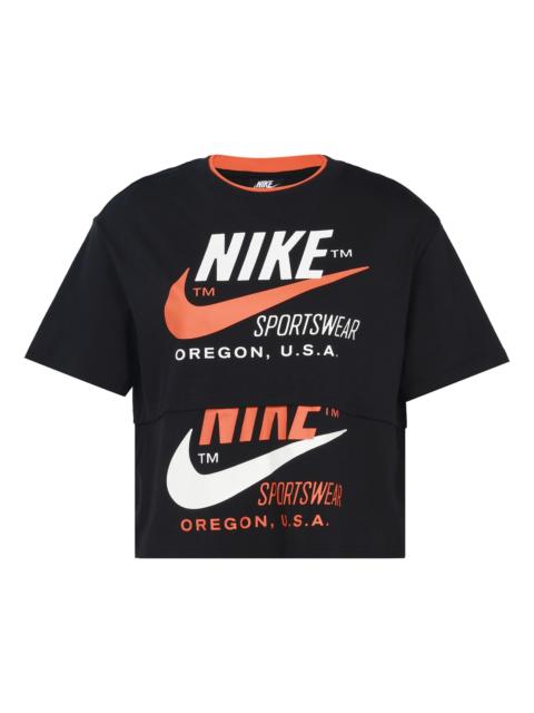 Nike (WMNS) 나이키 로고 접합 짧은 소매 아시아 판 '블랙' CJ2041-010