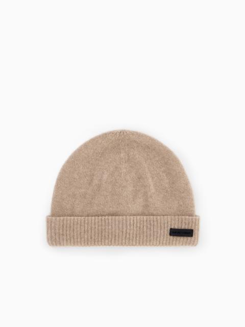 EMPORIO ARMANI PURE CASHMERE BEANIE WITH RIBBED CUFF ESSENTIAL