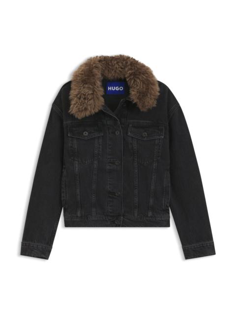 HUGO DENIM TRUCKER JACKET WITH DETACHABLE SHEARLING COLLAR