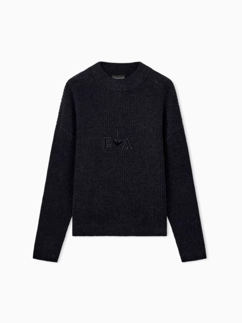 EMPORIO ARMANI RIBBED CHENILLE SWEATER WITH SIGNATURE CAPSULE LOGO