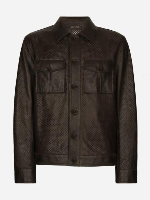Dolce & Gabbana Openwork leather jacket with brand plate
