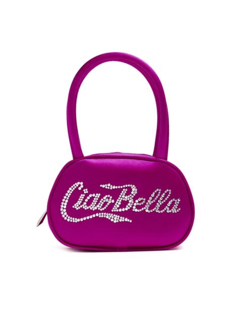 Amina Muaddi logo-embellished satin shoulder bag