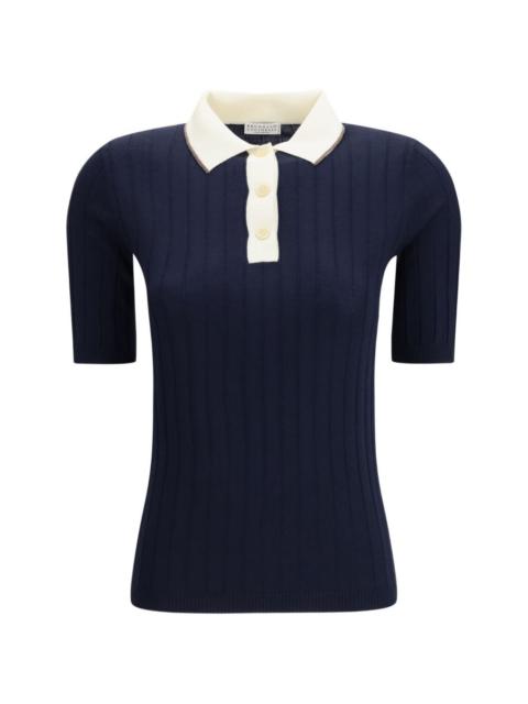 Brunello Cucinelli ribbed button polo top