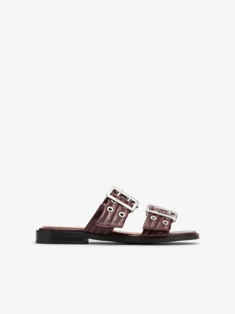 GANNI FEMININE BUCKLE TWO-STRAP SANDALS IN BURGUNDY