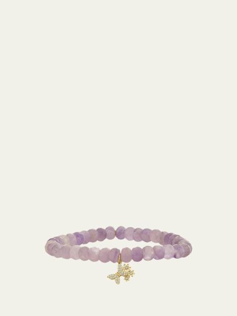 SYDNEY EVAN 14K Gold Diamond Butterfly Daisy Cluster on Lavender Amethyst Bracelet