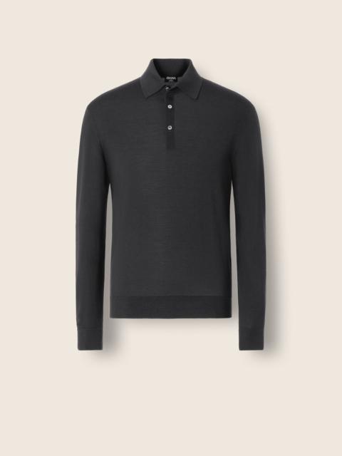 ZEGNA DARK GREY TROFEO 15MILMIL15 WOOL POLO SHIRT