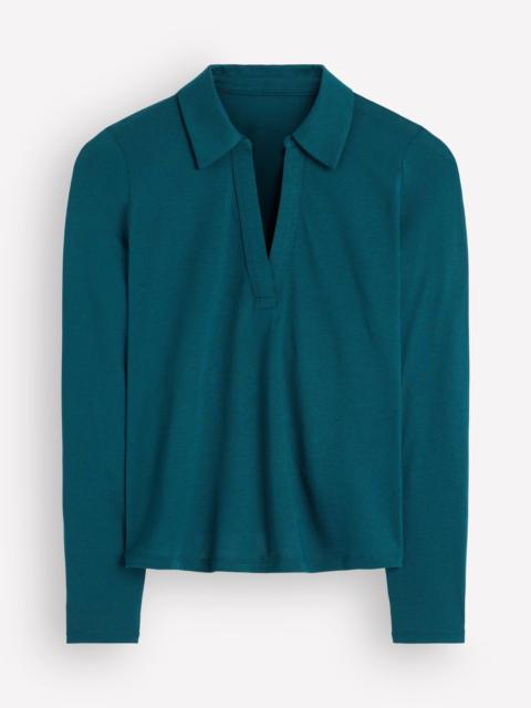BODEN Open Collar Notch Neck-Midnight Teal