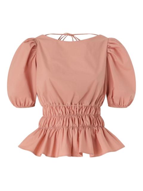 puffed-sleeve ruffled top
