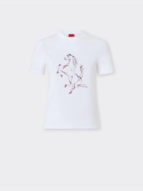 Ferrari Cotton T-shirt with Prancing Horse print