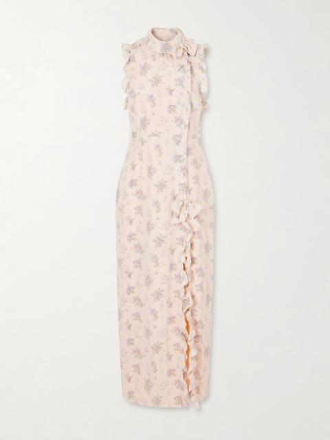 Alessandra Rich Ruffled Floral-print Silk Midi Dress