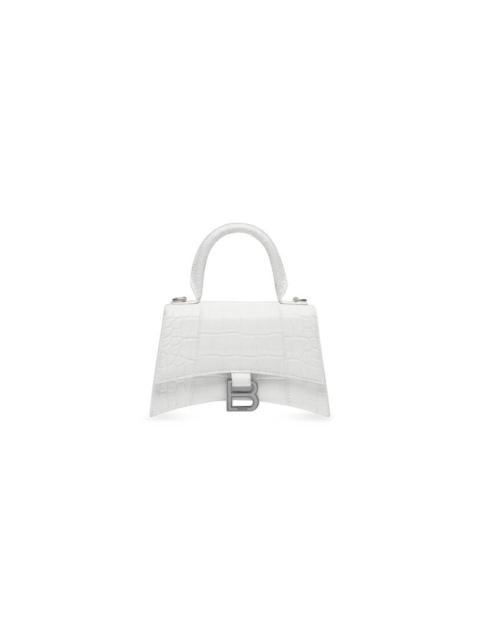BALENCIAGA Women's Hourglass Xs Handbag Crocodile Embossed in White