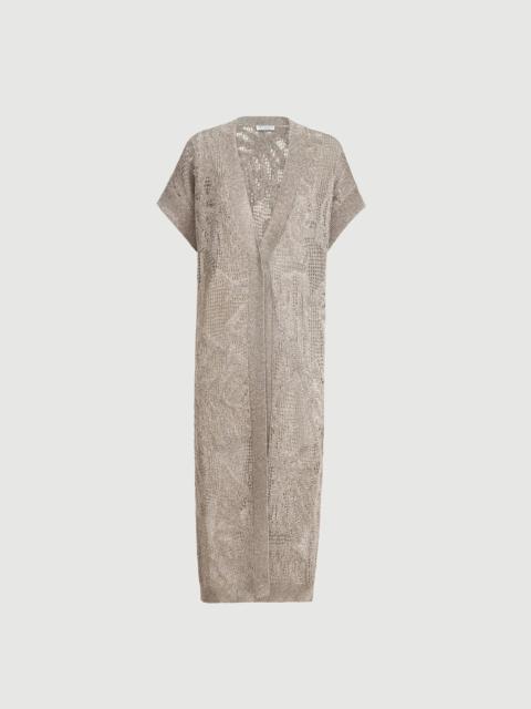 Brunello Cucinelli Dazzling water lillies long cardigan in linen and cotton
