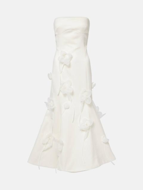 ROTATE Bridal floral-appliqué midi dress