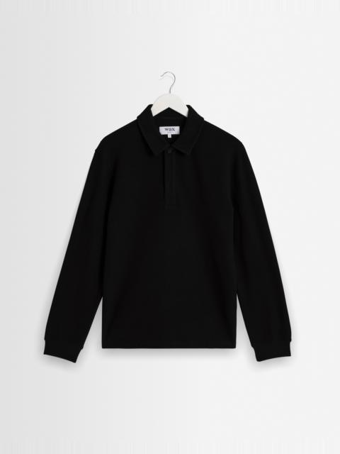 Wax London Shore - Black Textured Long-Sleeve Polo Shirt