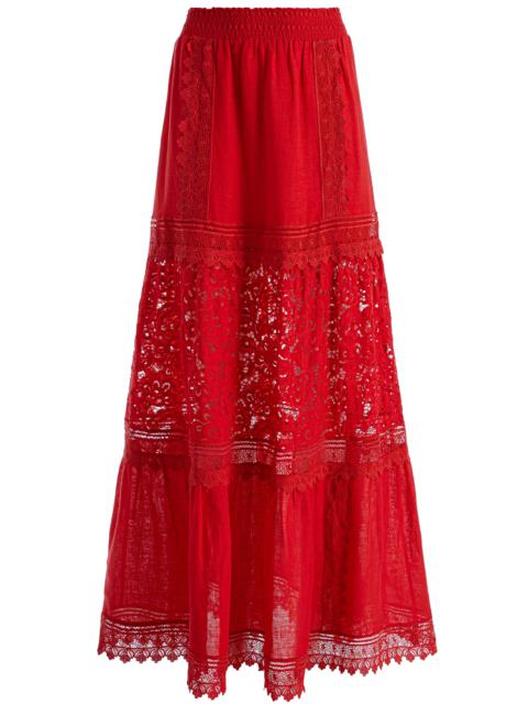 Alice + Olivia REISE EMBROIDERED TIERED MAXI SKIRT