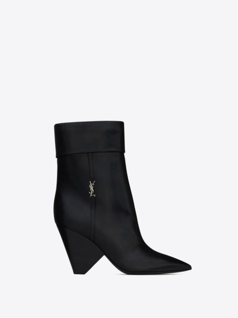 SAINT LAURENT niki booties in smooth leather and silver-tone monogram