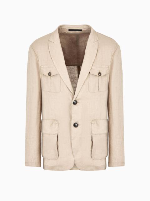 GIORGIO ARMANI Single-breasted, linen canvas safari jacket