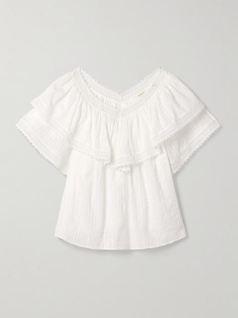 DÔEN Cosenza Ruffled Crochet-trimmed Fil Coupé Cotton-voile Blouse
