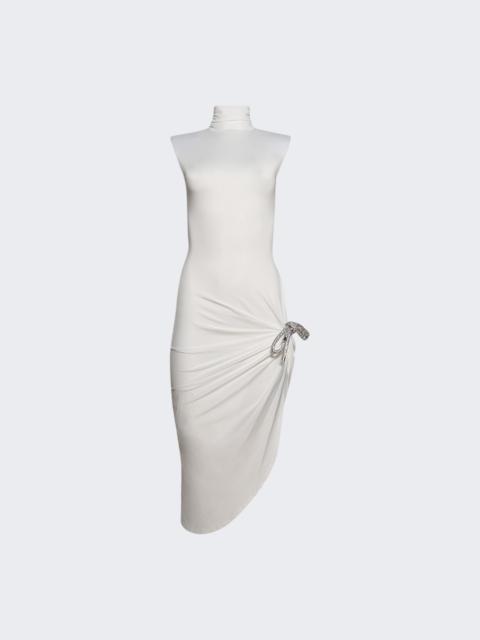 AREA Crystal Knot Draped Midi White