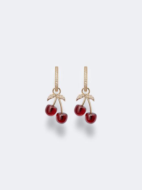 SYDNEY EVAN Cherry 14kt gold hoop earrings with garnets and diamonds
