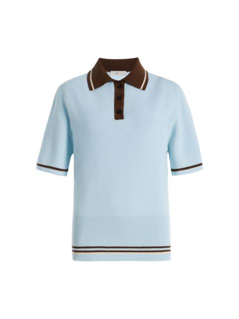AMIYA Ivy Colorblocked Wool Polo Top blue